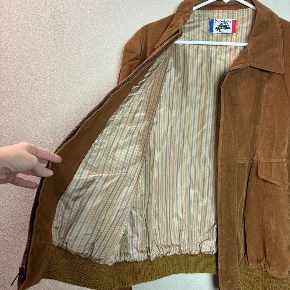 Brad Whitney Vintage Faux Suede Aviator Bomber Jacket Mens 2XL Brown Zip Front‎
